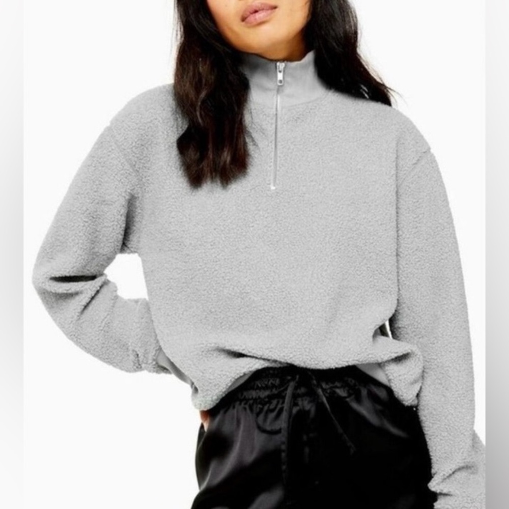 Topshop 🟣 Size 6 Faux Fur Teddy Fleece Quarter Zip Pullover